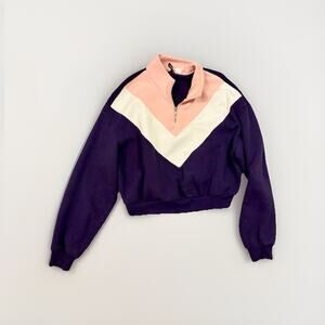 H&M Divided Cropped Half Zip Retro Pullover Navy Blush Color block